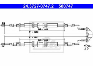 ATE 24.3727-0747.2 trosas, stovėjimo stabdys 
 Stabdžių sistema -> Valdymo svirtys/trosai
24436451, 5 22 650, 5 22 656, 9127787