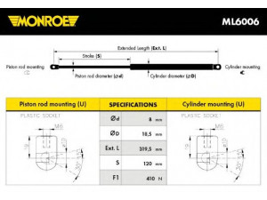 MONROE ML6006 dujinė spyruoklė, gaubtas 
 Kėbulas -> Dujinės spyruoklės
6H5216C826BD, LR001773