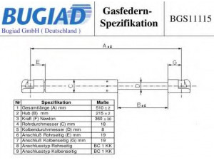 BUGIAD BGS11115 dujinė spyruoklė, bagažinė 
 Vidaus įranga -> Bagažinė
51812267