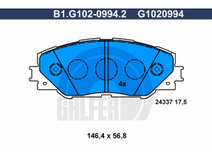 GALFER B1.G102-0994.2 stabdžių trinkelių rinkinys, diskinis stabdys 
 Techninės priežiūros dalys -> Papildomas remontas
04465-42140, 04465-42150, 04465-42180