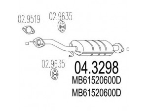 MTS 04.3298 katalizatoriaus keitiklis 
 Išmetimo sistema -> Katalizatoriaus keitiklis
B38320600G, B61S20600D, BP1920600