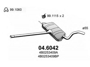 ASSO 04.6042 vidurinis duslintuvas 
 Išmetimo sistema -> Duslintuvas
4B0253409A, 4B0253409BP