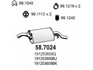 ASSO 58.7024 galinis duslintuvas 
 Išmetimo sistema -> Duslintuvas
191253609BJ, 191253609BK, 191253609P