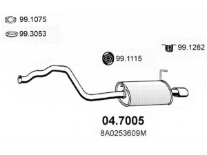 ASSO 04.7005 galinis duslintuvas 
 Išmetimo sistema -> Duslintuvas
8A0253609AS, 8A0253609BD, 8A0253609M