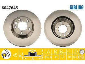 GIRLING 6047645 stabdžių diskas 
 Dviratė transporto priemonės -> Stabdžių sistema -> Stabdžių diskai / priedai
7L8615301, 95535140150, 95535140151