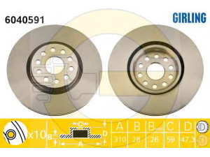 GIRLING 6040591 stabdžių diskas 
 Stabdžių sistema -> Diskinis stabdys -> Stabdžių diskas
0000060814921, 60629865, 60814921