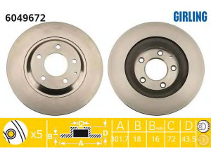 GIRLING 6049672 stabdžių diskas 
 Stabdžių sistema -> Diskinis stabdys -> Stabdžių diskas
F15126251, F15126251A, F15226251