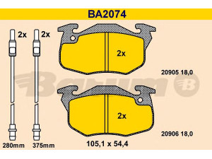 BARUM BA2074 stabdžių trinkelių rinkinys, diskinis stabdys 
 Techninės priežiūros dalys -> Papildomas remontas
95 659 616, 95 666 970, 4251 02