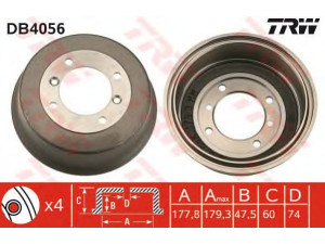 TRW DB4056 stabdžių būgnas 
 Stabdžių sistema -> Būgninis stabdys -> Stabdžių būgnas
21A22, 38722308, GDB105, RT21A2200