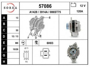EAI 57086 kintamosios srovės generatorius 
 Elektros įranga -> Kint. sr. generatorius/dalys -> Kintamosios srovės generatorius
A3TA4298, A3TA4298A, A3TB1999, ME203546