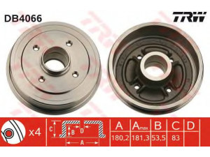TRW DB4066 stabdžių būgnas 
 Stabdžių sistema -> Būgninis stabdys -> Stabdžių būgnas
7700685473, 7700752363, 7700783030