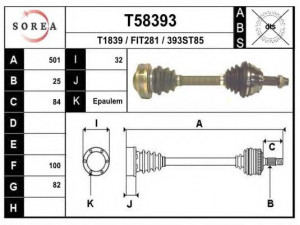 EAI T58393 kardaninis velenas 
 Ratų pavara -> Kardaninis velenas
46308079, 71785740