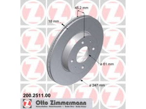 ZIMMERMANN 200.2511.00 stabdžių diskas 
 Dviratė transporto priemonės -> Stabdžių sistema -> Stabdžių diskai / priedai
40206-0M801, 40206-0M802