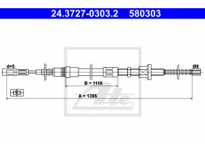ATE 24.3727-0303.2 trosas, stovėjimo stabdys 
 Stabdžių sistema -> Valdymo svirtys/trosai
95 604 194