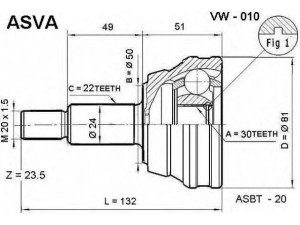 ASVA VW-010 jungčių komplektas, kardaninis velenas 
 Ratų pavara -> Sujungimai/komplektas
191407311H, 191498099F, 321498099A