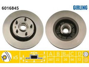 GIRLING 6016845 stabdžių diskas 
 Stabdžių sistema -> Diskinis stabdys -> Stabdžių diskas
1329540, 1329541, 1329637, 13296371