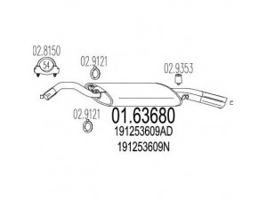 MTS 01.63680 galinis duslintuvas 
 Išmetimo sistema -> Duslintuvas
191253609AD, 191253609AE, 191253609M