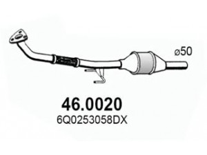 ASSO 46.0020 katalizatoriaus keitiklis 
 Išmetimo sistema -> Katalizatoriaus keitiklis
6Q0253058DX, 6Q0254500CX, 6Q0254500FX