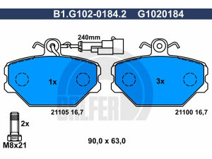 GALFER B1.G102-0184.2 stabdžių trinkelių rinkinys, diskinis stabdys 
 Techninės priežiūros dalys -> Papildomas remontas
5888781, 5892330, 793120, 794079