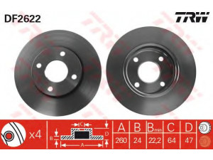 TRW DF2622 stabdžių diskas 
 Dviratė transporto priemonės -> Stabdžių sistema -> Stabdžių diskai / priedai
1757848, 4056029, 4070865, 5026784