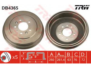 TRW DB4365 stabdžių būgnas 
 Stabdžių sistema -> Būgninis stabdys -> Stabdžių būgnas
LA0126251