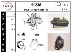 EAI 11238 starteris 
 Elektros įranga -> Starterio sistema -> Starteris
86GB11000JA, 86GB11000JB