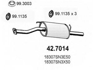 ASSO 42.7014 galinis duslintuvas 
 Išmetimo sistema -> Duslintuvas
18307SN3E50, 18307SN3X50, EGP1821