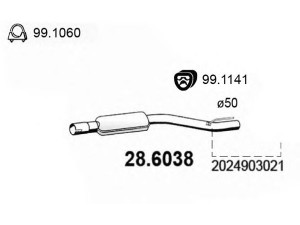 ASSO 28.6038 vidurinis duslintuvas 
 Išmetimo sistema -> Duslintuvas
2024901621, 2024903021