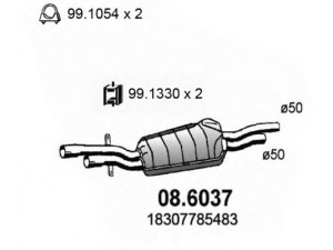 ASSO 08.6037 vidurinis duslintuvas 
 Išmetimo sistema -> Duslintuvas
18307785483, 18307792031, 18307792158