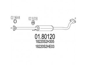 MTS 01.80120 vidurinis duslintuvas 
 Išmetimo sistema -> Duslintuvas
18220S2H305, 18220S2HE01, 18220S2HE03