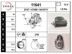 EAI 11641 starteris 
 Elektros įranga -> Starterio sistema -> Starteris
1059564, 97VW11000AA