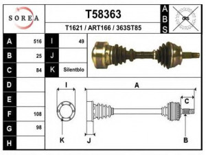 EAI T58363 kardaninis velenas 
 Ratų pavara -> Kardaninis velenas
46307653, 71783010