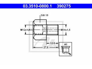ATE 03.3510-0800.1 adapteris, stabdžių žarnelė
90 810 522 224, 1443 970 X1, 1822 050 141