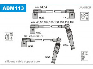 JANMOR ABM113 uždegimo laido komplektas 
 Kibirkšties / kaitinamasis uždegimas -> Uždegimo laidai/jungtys
96460200300, 96460201100, 96460201201