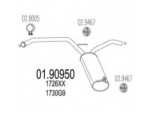 MTS 01.90950 galinis duslintuvas 
 Išmetimo sistema -> Duslintuvas
1726XX, 1730G9, 17430YV010