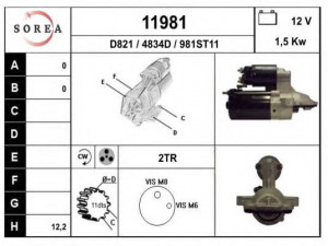 EAI 11981 starteris 
 Elektros įranga -> Starterio sistema -> Starteris
1120214, 1140111, 1S7U11000AB, 1S7U11000AC