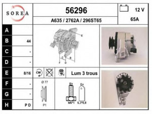 EAI 56296 kintamosios srovės generatorius 
 Elektros įranga -> Kint. sr. generatorius/dalys -> Kintamosios srovės generatorius
7700820794, 7701352209