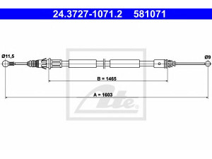 ATE 24.3727-1071.2 trosas, stovėjimo stabdys 
 Stabdžių sistema -> Valdymo svirtys/trosai
36530-00QAC, 36530-00QAD, 44 08 727