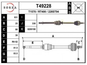 EAI T49228 kardaninis velenas 
 Ratų pavara -> Kardaninis velenas
8200198015, 8200436366, 8200790517