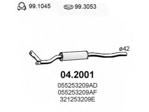ASSO 04.2001 priekinis duslintuvas 
 Išmetimo sistema -> Duslintuvas
055253209AD, 055253209AE, 055253209AF