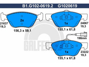 GALFER B1.G102-0619.2 stabdžių trinkelių rinkinys, diskinis stabdys 
 Techninės priežiūros dalys -> Papildomas remontas
77362674
