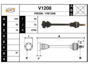 SNRA V1208 kardaninis velenas 
 Ratų pavara -> Kardaninis velenas
171407271, 171407271F, 171407271G