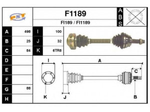 SNRA F1189 kardaninis velenas 
 Ratų pavara -> Kardaninis velenas
46307688, 46538019, 71783855