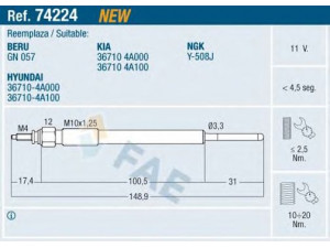 FAE 74224 kaitinimo žvakė 
 Kibirkšties / kaitinamasis uždegimas -> Kaitinimo kaištis
36710-4A000, 36710-4A100, 36710 4A000