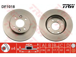 TRW DF1018 stabdžių diskas 
 Stabdžių sistema -> Diskinis stabdys -> Stabdžių diskas
7700754287, 7701466782, 770715412