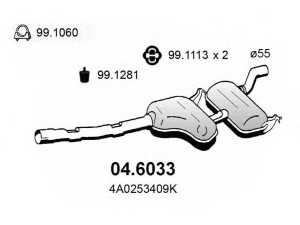 ASSO 04.6033 vidurinis duslintuvas 
 Išmetimo sistema -> Duslintuvas
4A0253409K