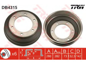 TRW DB4315 stabdžių būgnas 
 Stabdžių sistema -> Būgninis stabdys -> Stabdžių būgnas
4041430, 4078770, 4446219, YC1W1126ED