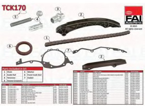 FAI AutoParts TCK170 pavaros grandinės komplektas 
 Variklis -> Variklio uždegimo laiko reguliavimo kontrolė -> Sinchronizavimo grandinė/įtempiklis/kreiptuvas -> Pavaros grandinės komplektas
11311432176