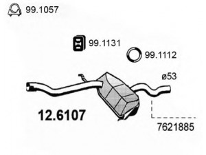 ASSO 12.6107 vidurinis duslintuvas 
 Išmetimo sistema -> Duslintuvas
7621885, 7662699, 7672041