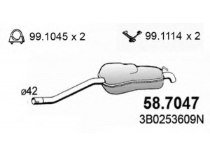 ASSO 58.7047 galinis duslintuvas 
 Išmetimo sistema -> Duslintuvas
3B0253609AQ, 3B0253609N